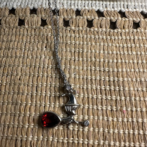 Silver 925 Witch on Broomstick Pendant with. Garnet Stone and Silver 925 Chain - Picture 10 of 13